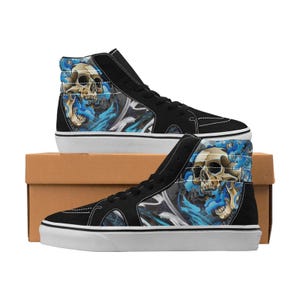 Custom Blue Flame Skull hoge sneakers Gothic rocker schoenen