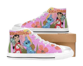 Zapatillas altas de lona personalizadas de Lilo y Stitch, unisex, para niños y adultos