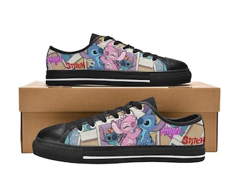Stitch and Angel Low Top Shoes Custom Canvas Sneakers for Kids & Adults