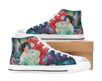 The Little Mermaid High Top Shoes Custom Canvas Sneakers for Kids or Adults
