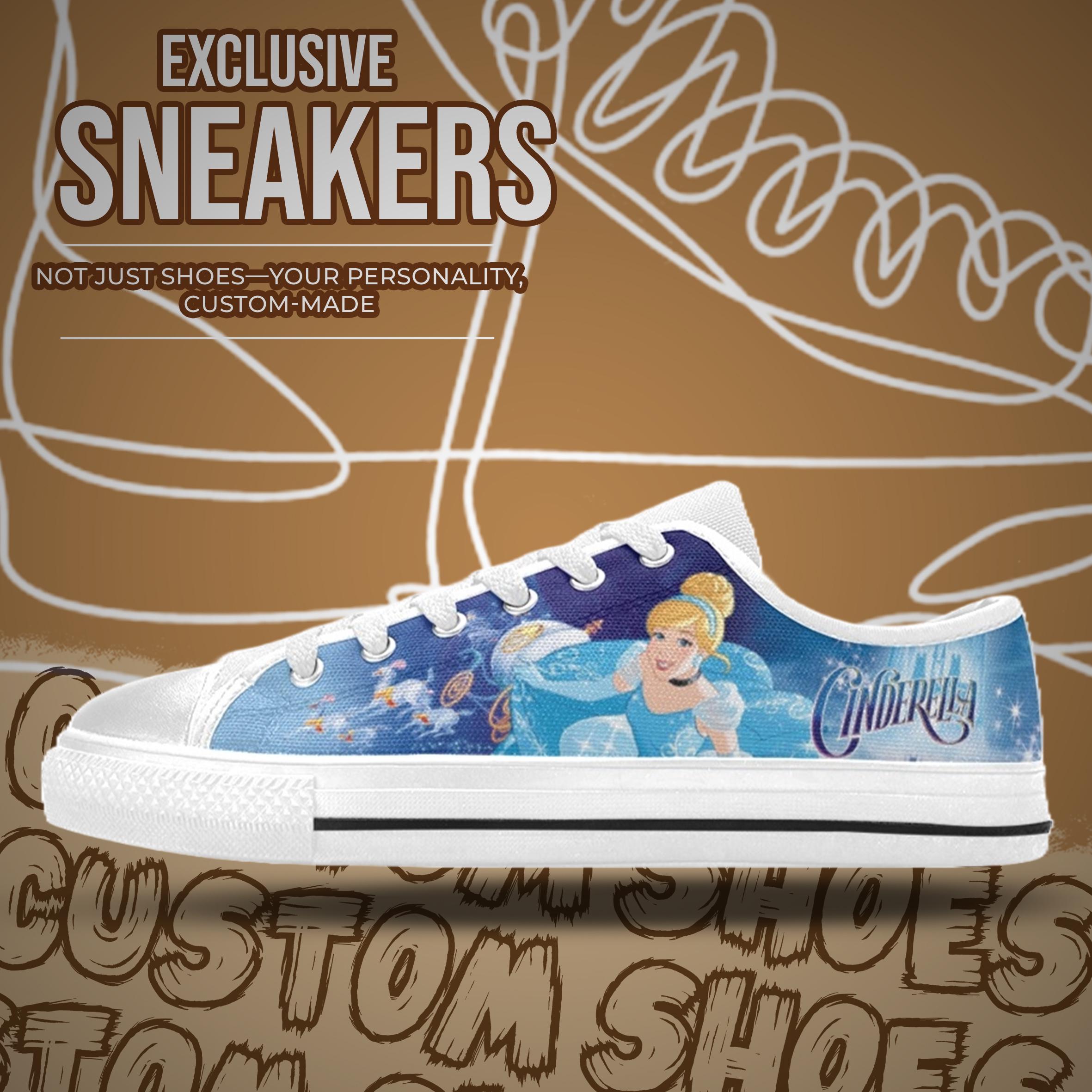 Cinderella Low Top Shoes Custom Canvas Sneakers for Kids & Adults