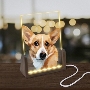 Vector Style Custom Pet Portrait Night Light – Personalized LED Dog or Cat Lamp with Name – Pet Memorial Gift – Animal Lover Keepsake Light