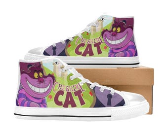 Cheshire Cat Alice In Wonderland High Top Shoes Custom Canvas Sneakers for Kids & Adults