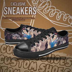 Zapatillas de lona unisex personalizadas de Blancanieves, regalo de cuento de hadas
