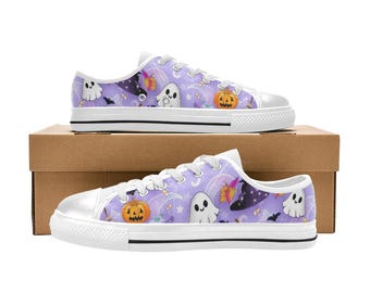 Zapatillas de lona personalizadas de caña baja con fantasmas espeluznantes para Halloween