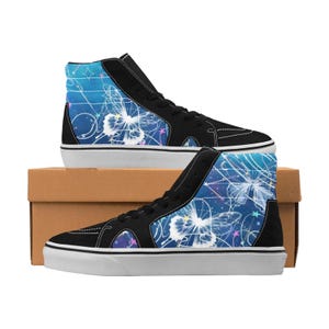 Custom High-Top Sneakers with Cosmic Butterfly and Starry Sky Design – Dreamy Galaxy Shoes, Colorful Space Streetwear Shoes for Men & Women