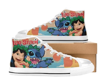 Zapatillas altas de lona personalizadas de Lilo y Stitch, unisex, para niños y adultos