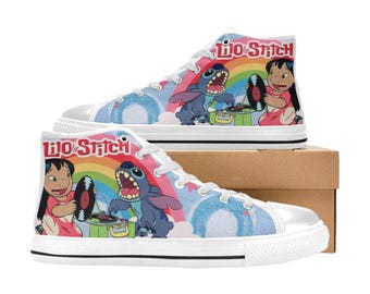 Zapatillas altas de lona personalizadas de Lilo & Stitch, unisex, para niños y adultos