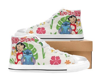 Zapatillas altas de lona personalizadas de Lilo & Stitch, unisex, para niños y adultos