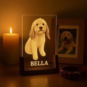 Crayon Style Custom Pet Portrait Night Light – Personalized LED Dog or Cat Lamp with Name – Pet Memorial Gift – Animal Lover Keepsake Light