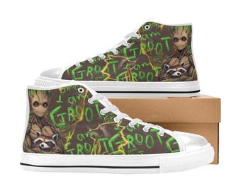 Les Gardiens de la Galaxie Groot Chaussures montantes Baskets en toile personnalisées pour enfants ou adultes