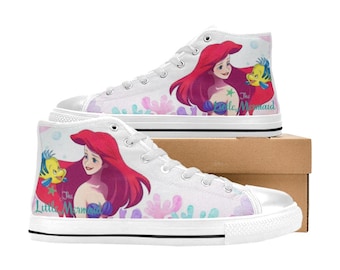 Little Mermaid High Top Shoes Custom Canvas Sneakers for Kids & Adults