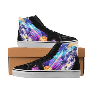 Custom High-Top Sneakers with Astronaut and Galaxy Design – Psychedelic Space Shoes, Colorful Streetwear, Unique Cosmic for Men & Women