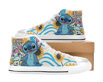 Zapatillas altas de lona personalizadas de Lilo & Stitch para niños y adultos