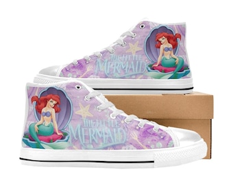 Little Mermaid High Top Shoes Custom Canvas Sneakers for Kids & Adults