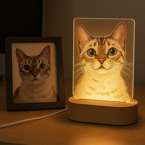 Detail Style Pet Memorial Acrylic Lamp – Engraved LED Portrait Light – Personalized Dog or Cat Keepsake Gift (5.7 inch x 8.46 inch)
