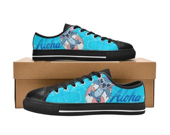 Stitch Low Top Shoes Custom Canvas Sneakers Unisex for Kids or Adults