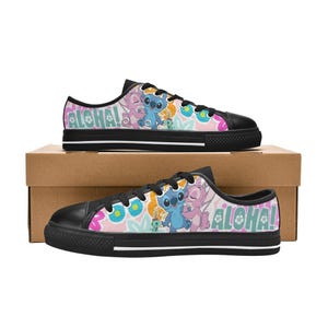 Stitch and Angel Low Top Shoes Custom Canvas Sneakers Unisex for Kids or Adults image 1
