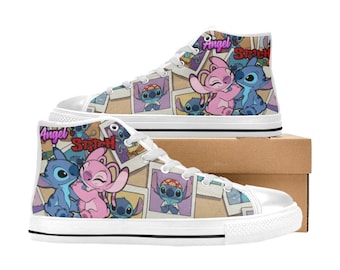 Zapatillas altas de lona personalizadas de Stitch y Angel para niños y adultos