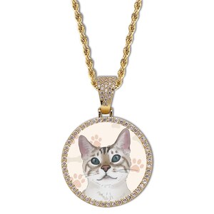 Detailed Pet Portrait Pendant Necklace – Custom Dog or Cat Photo Jewelry, Personalized Pet Memorial Necklace