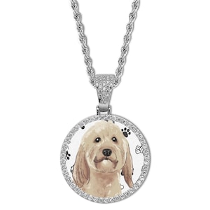Crayon Pet Portrait Pendant Necklace – Custom Dog or Cat Photo Jewelry, Personalized Pet Memorial Necklace