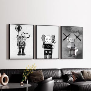 Hypebeast Kaws Poster Set of 3: Minimalist Black Kaws Figure Prints (Digital Download) | Hypebeast Toys Prints | Hypebeast Wall Art Prints |