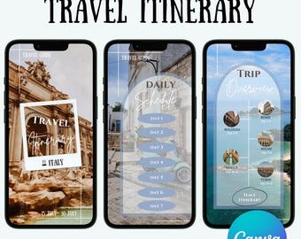 Travel Itinerary Template | Mobile Travel Planner | Editable Italy Travel Guide | Traveling Guide Editable in Canva | Travel Agent Planner |