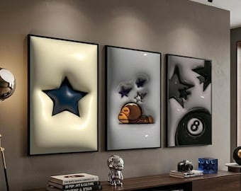 Set of 3 Hypebeast Wall Art Poster | Hypebeast Kaws Figure Prints | 3D Cool Wall Art Bundle | 8 Ball Retro Poster | Minimalist Trendy Prints