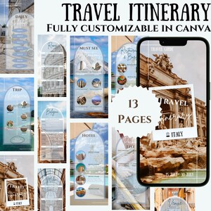 Modelo de Itinerário de Viagem | Guia de Viagem Editável da Itália | Planejador de Viagem Móvel | Modelo de Organizador de Viagem | Guia de Turismo de Férias