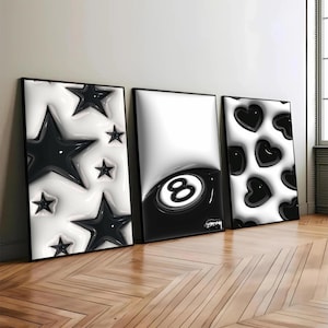 Hypebeast set van 3 muurkunstposters | Trendy prints met 8 bollen | Minimalistische Hypebeast-posters | Digitale retro poster met 8 ballen | Moderne muurkunst |
