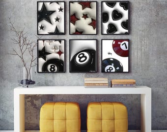 Set Of 6 HypeBeast Room Decor Prints | 8 Ball & Star Design Posters | Hypebast Wall Art Posters | Digital Cool Wall Art Set | 3D Art Bundle