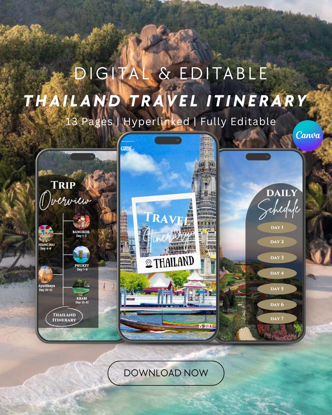 Thailand Travel Itinerary Template Canva | Mobile Travel Planner | Editable Phuket Tour Guide | Digital Trip Planner | Traveling Guide Canva