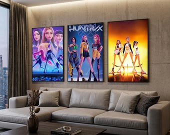Huntrix Wall Art Poster Set Of 3 | Kpop Demon Hunters Prints | Kpop Idol Group Room Decor | Huntrix Saja Boys Clipart | Cool Wall Art Set |