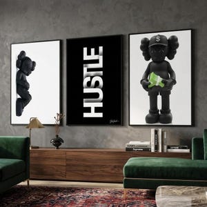 Set of 3 KAWS Wall Art Prints | Hypebeast Kaws Figure Poster | Printable Kaws Money Toys | 3D Trendy Room Decor | Digital Graffiti Kaws |