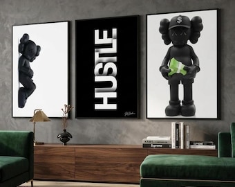 Set of 3 KAWS Wall Art Prints | Hypebeast Kaws Figure Poster | Printable Kaws Money Toys | 3D Trendy Room Decor | Digital Graffiti Kaws |