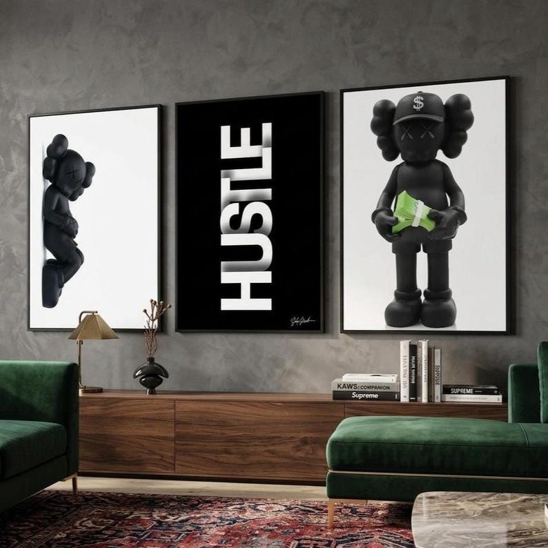 Set of 3 KAWS Wall Art Prints | Hypebeast Kaws Figure Poster | Printable Kaws Money Toys | 3D Trendy Room Decor | Digital Graffiti Kaws | image 1