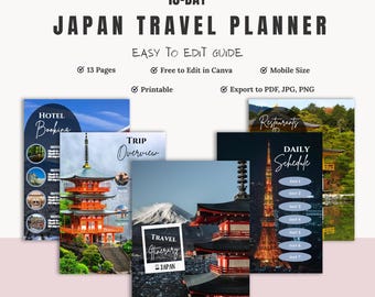 15 Day Japan Travel Itinerary Template | Digital Download | Ultimate Japan Travel Guide | Editable on Canva | Mobile Trip Planner |