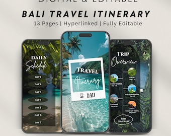 Bali Travel Itinerary Template Canva | Editable Mobile Tour Planner | Digital Travel Guide Template | Travel Agent Marketing |Trip Itinerary