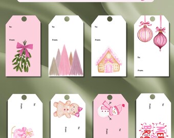 Pink Christmas Gift Tags | Printable Holiday Labels (digital Download ...