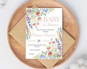 Paquete de invitaciones florales para baby shower