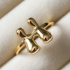 Anillo de letra de burbuja de oro, anillo de oro grueso, anillo ajustable, anillo con inicial, anillo personalizado, anillo de oro personalizado minimalista, anillo de moda