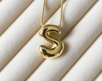 Gold Bubble Letter Necklace, Chunky gold, Aesthetic Necklace, Initial, Personalized Jewelry, minimalist custom gold, trendy necklace,