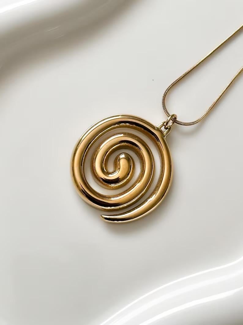 Gold Swirl Necklace, spiral necklace, minimalist gold necklace, gold chunky, jewelry for women, gold plated, trendy necklace