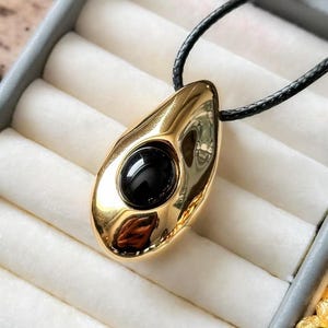Gold Pendant Necklace, Black Cord Statement necklace, minimalist gold necklace, gold chunky, jewelry for women, gold plated, trendy necklace