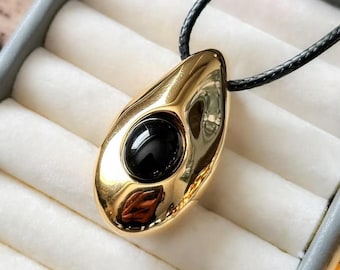 Gold Pendant Necklace, Black Cord Statement necklace, minimalist gold necklace, gold chunky, jewelry for women, gold plated, trendy necklace