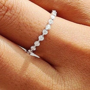Dainty Diamond Eternity Band | Lab Grown Diamond Ring | Stackable Wedding Band | 14K White Gold | Minimalist Engagement Ring