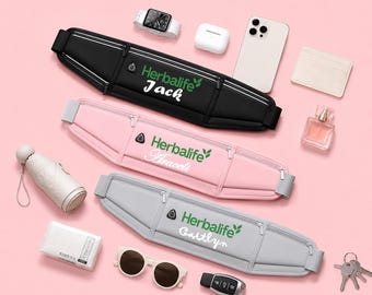 Custom Name HERBALIFE Lightweight Running Belt | Gym Buddy Pocket Waist Belt Yoga Workout Fitness – Adjustable Fanny Pack for Phone,Keys