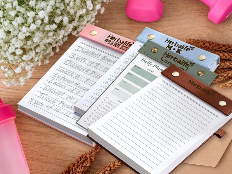 HERBALIFE Personalisiertes HERBALIFE Fitness-Studio-Tagebuch, Abnehm-Planer/Tracker, Abnehm-Tagebuch, Fitness-Planer, Mahlzeitenplaner, nachfüllbarer Notizblock Bild 1