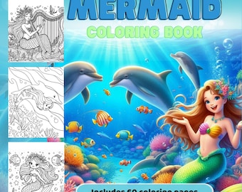 mermaid coloring book printable mermaid illustration pdf fantasy coloring kids activity fairy tale digital mermaid sheets kids activities