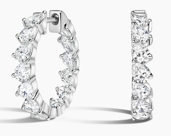Abgewinkelte Birnen-Labrador gewachsene Diamant-Creolen, 14K Gold Huggie-Creolen, Lab erstellte Diamant-Creolen für Frauen, Geschenk zum Hochzeitstag